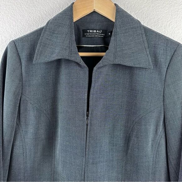 Tribal Womens 8 Full Zip Blazer Jacket Charcoal Gray Heathered Careerwear Office - Picture 3 of 10